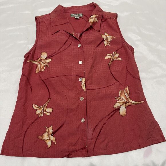 2 Tommy Bahama 100% SILK Sleeveless Hawaiian Shirt Floral Tropical Button S - Picture 2 of 16